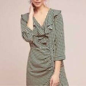 Skies Are Blue Anthropologie Ruffle Collar Houndstooth Midi Dress Size M NWT